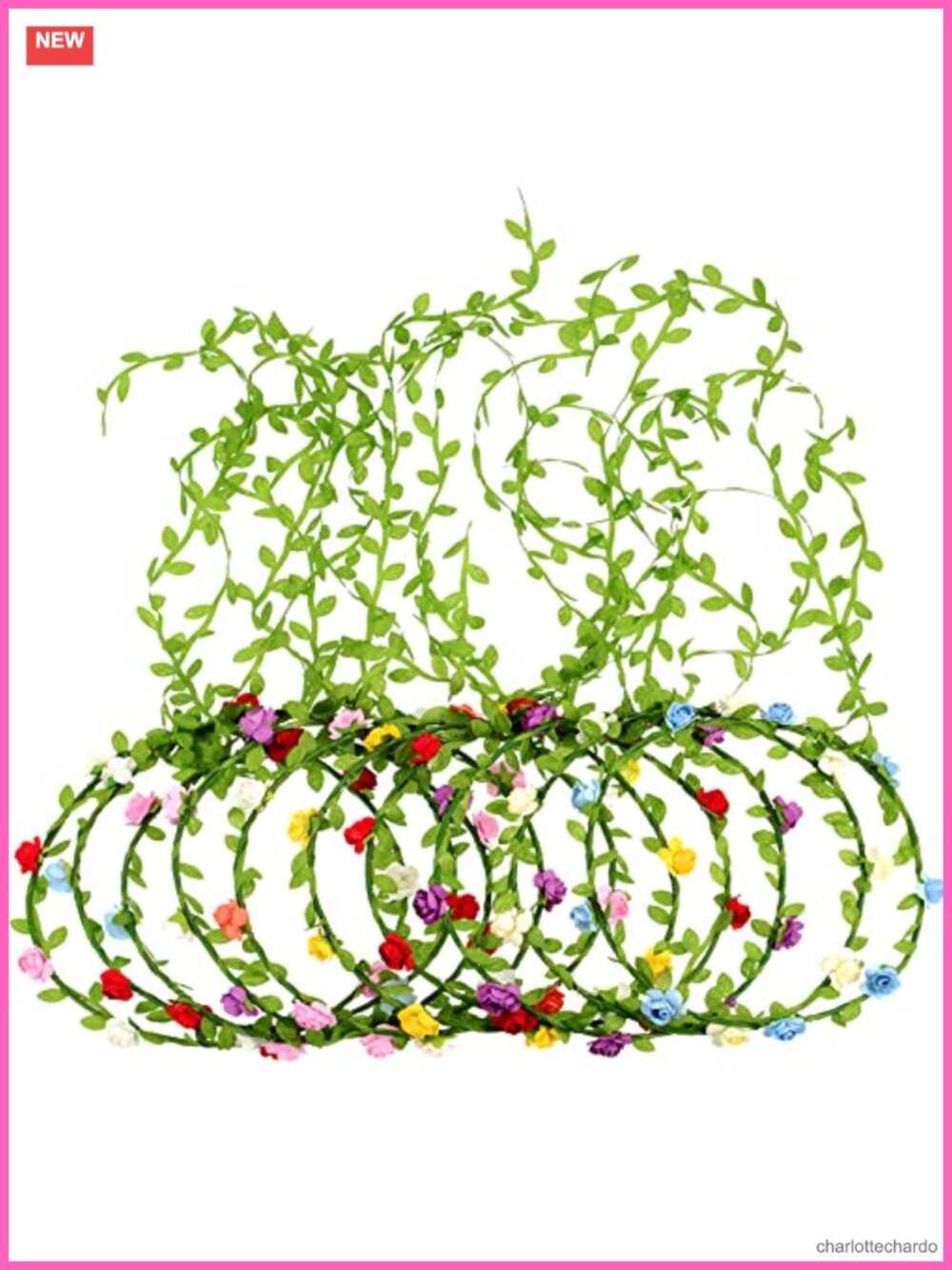 10 Pack Floral Crown Headbands Paper Flowers Fabric Leaves 6.7 in Festival Party